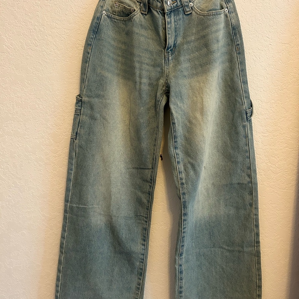 Edikted Blue Denim Jeans with Pink Tag